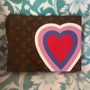 NEW! Louis Vuitton (LV) Monogram Toiletry Make-up Bag with hearts, Code #FO0149